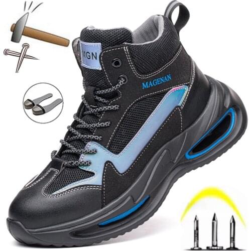 High-top safety shoes mens lightweight breathable shoes steel toe cap anti-puncture and anti-smashing womens work boots women