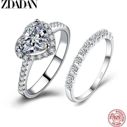 ZDADAN 100% Original 925 Silver Rings For Women Heart Cubic Zirconia Ring Bridal Wedding Jewelry