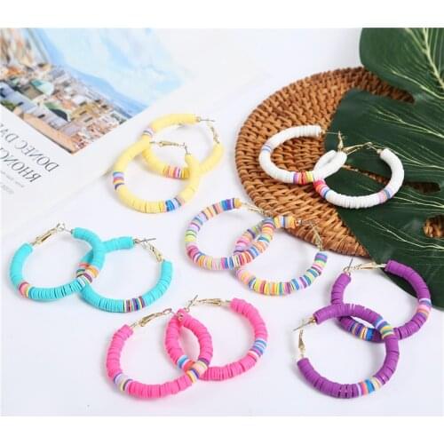 Aide Boho Vintage Fashion 50mm Big Round Circle Colored Polymer Clay Loop Earrings For Women Female Fashion Jewel Handmade Gift