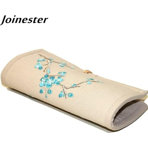 Plum Blossom Embroidery Retro Wallet Cotton Fabric Women Clips with Button Fringe Tassels Long Purse for Ladies Card Holder