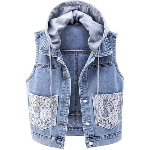 Plus Size 5XL Denim Vest Women Hooded Spring Autumn Fashion Slim Sleeveless Jacket Girl Single-Breasted Short Jeans Waistcoat