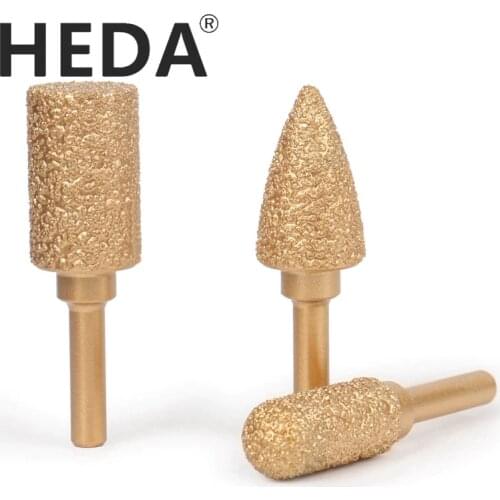 HEDA 1PC 6mm Shank Vacuum Brazed Diamond Burr Head Grinding Rotary File For Stone Grey Cast Iron Ductile Iron Steel