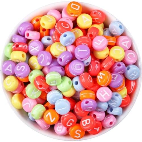 100Pcs Mixed Color With WhiteLetter Acrylic Beads For Jewellery Marking Loose Spacer Beads Bracelet Necklace Charm Jewelry