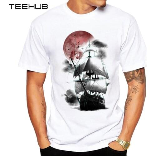 2019 TEEHUB Mens Fashion sailboat Printed Short Sleeve T-Shirt Hipster O-neck Design Tops Cool Desgin Tee