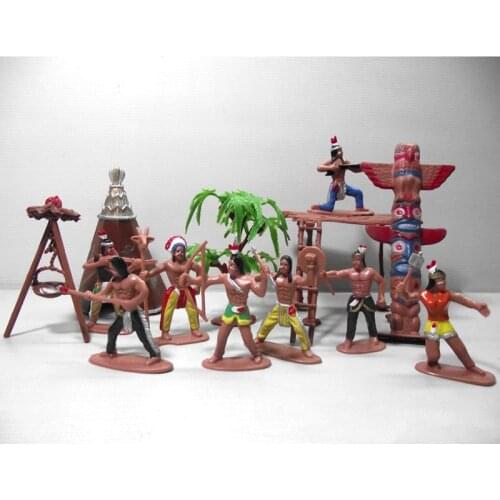 4pcs/13pcs Indian Wild West Cowboy Building Model Toy Country Life Cow Boy with Horse Tree PVC Anime Figure Christmas Decoration