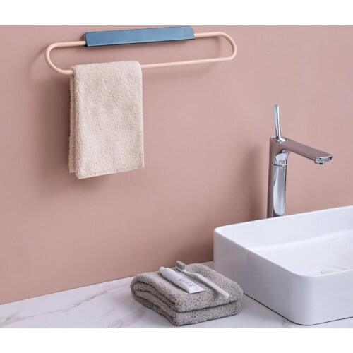 52.5x9.7cm Household Wall Mounted Stainless Steel Towel Rack Bathroom Punch-free and Self-adhesive Bath Towel Storage Hanger Rod