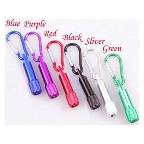Free Shipping 100 Pcs/lot Mini 1 LED Torch Carabiner Flashlight Zoom flash Light Lamp Keychain Camping Hiking Key Chain Hook