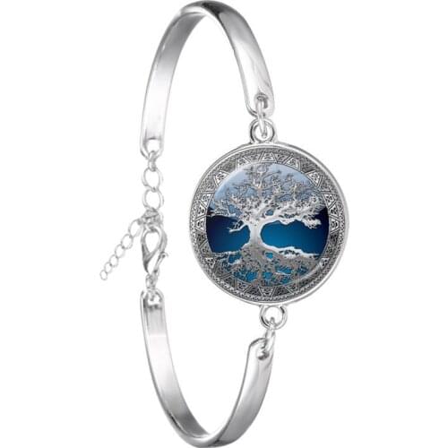 Life Tree Art Handmade Bracelet Glass Dome Cabochon Jewelry Tree of Life Fashion DIY Paintings Bangle for Women Girls Gift