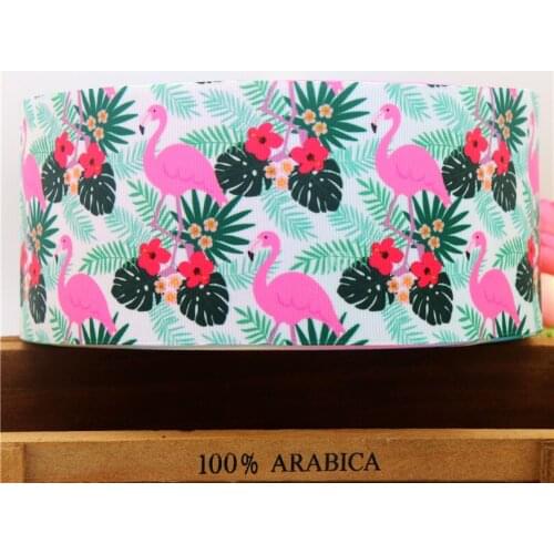 DHK 3'' 5yards flamingo pineapple flower printed grosgrain ribbon headwear hair bow diy party decoration OEM 75mm C1465