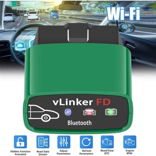 ELM327/ELM329 Vgate Vlinker FD+OBD2 V2.2 Wifi/Bluetooth Dual Mode 4.0 Diagnostic Automobile Fault Detector for Android/Apple