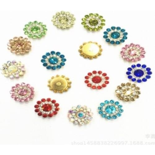 Hot Sale 180pcs/lot 14mm rhinestone Button Flatback gold plating Wedding Button DIY hair cellphone decoration Accessories YL21