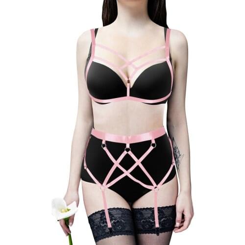 Gothic Women Five-Pointed Star Bra Stockings Garter Strap Body Belts Waist To Leg Bondage Harness Set Fetish Sexy Lingerie BDSM