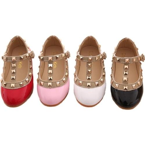 2021 New Spring Autumn Girls Leather Shoes Children Girls Baby Princess Sneakers Rivets Single Shoes Kids Dancing Shoes