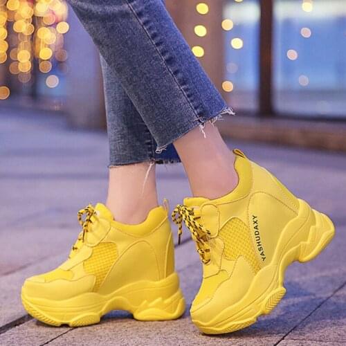 Rimocy Lightweight High Platform Lace Up Sneakers Women Breathable Mesh Hidden Heels Wedges Shoes Woman Casual Ladies Shoes