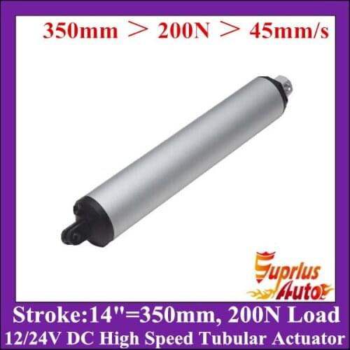 12/24V DC14"=350mm Stroke 200N/ 20KG Load Rating Linear Actuator, 45mm/s Speed Tubular Actuator