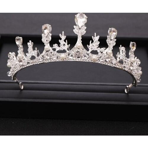 Trendy Wedding Hair Accessories Silver Color Crystal Pearl Headband Crown Bridal Headdress Princess Crown Bridal Wedding Crown