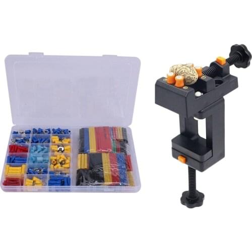 558Pcs Heat Shrink Tube Sleeving Kit Set Car Wire Electrical Terminals & 1x Flat Clamp Table Jaw Bench Clamp Drill Press