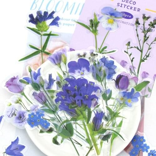 40pcs Purple Flower Stickers Transparent Cute Stationery Stickers Scrapbooking Diary Planner Plant Decoration Korean Stickers