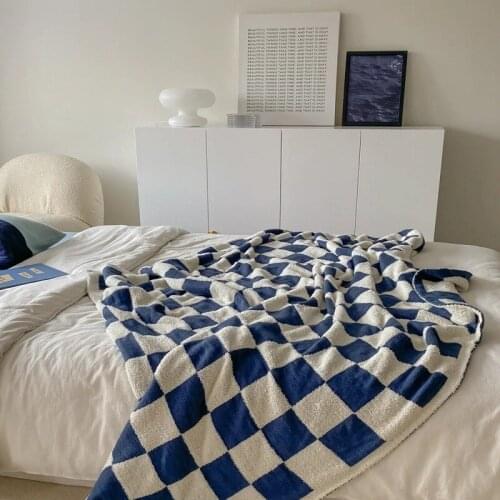 Nordic Soft Waxy Checkerboard Knitted Blanket Single Sofa Cover Blanket Thin Air Conditioning Blanket Nap Small Blanket