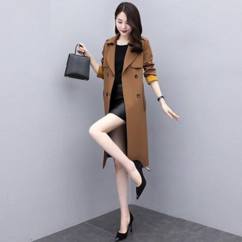 2021 New Trench Coat Womens Spring Autumn Long Coat Fashion Double Breasted Windbreaker Belt Slim Female Overcoat Plus Size 3XL