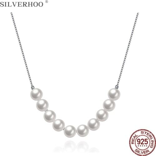 SILVERHOO 925 Sterling Silver Necklace For Women Round Smooth Shell Pearl Pendant Necklaces Chain New Year Gift For Girlfriend