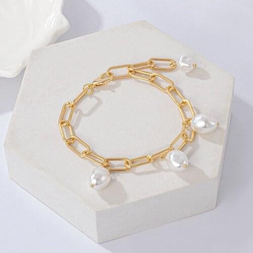 Simple Personality multipurpose Bracelet For Women Large White Pearl Love Metallic Material Girlfriend Birthday Party Jewelry