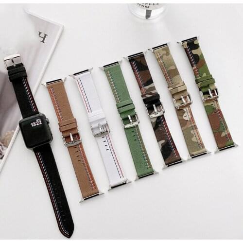 Canvas Nylon Strap for Apple Watch 5 4 40mm 44mm Sport Wristband Black Camo Buckle Watch Band for Iwatch Series 3 2 38mm 42mm