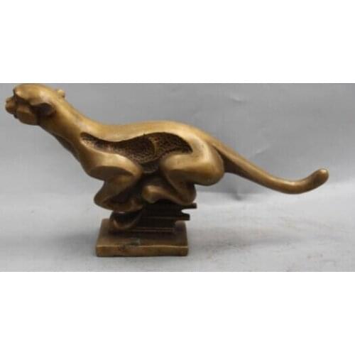 RHS0049 11" Marked Bronze Ferocity Animal Asian Africa Lion Leo leopard Panther Statue