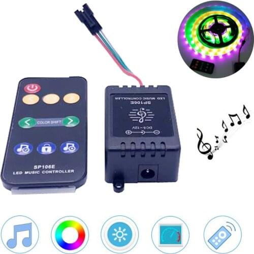 SP106E Led Music/RGB/Pixel Controller WS2811/WS2812B /SK6812 Magic Led Tape Digital Dream Color Music Controller DC 5V-12V 9key
