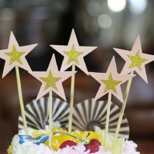Cake toppers gliter star paper cards banner for fruit Cupcake Wrapper Baking Cup birthday tea party wedding decoration Wh
