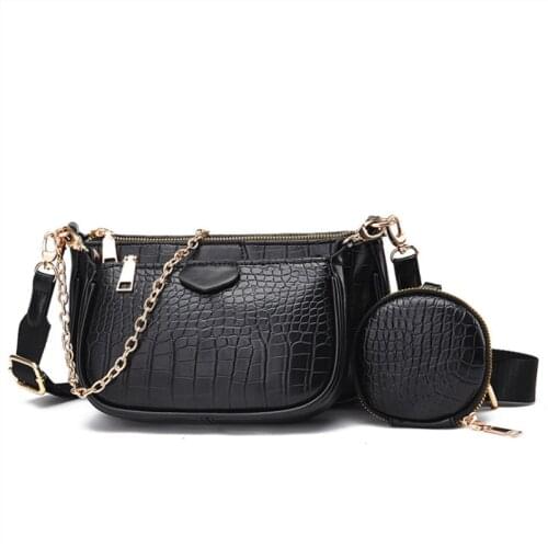 Vintage Crocodile women shoulder bag luxury designer wide strap Crossbody bag chain Sling bag pu leather ladies 3 bag set wallet