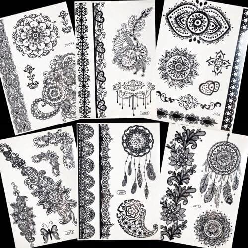Temporary Black Henna Tattoo Stickers Women Body Art Painting Fake Dreamcatcher Tattoo Girl Arm Waterproof Tatoos Sexy DIY Paste