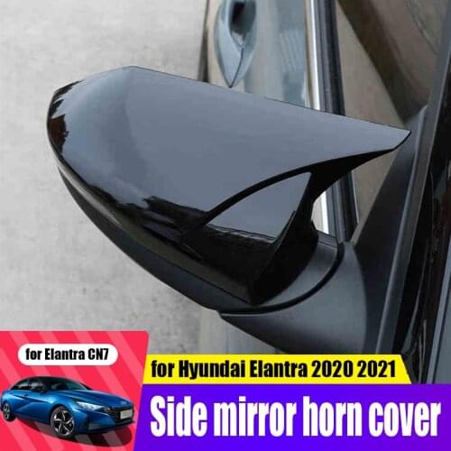 For Hyundai Elantra Avante CN7 2021 ABS rearview mirror protective shell, bright black decorative horn design exterior