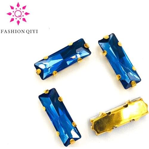 Factory outlet 5X10mm/5X15mm Light blue sew on rhinestones gold bottom rectangle shape loose rhinestones DIY wedding decoration
