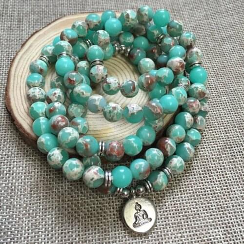 Green Imperial J-asper Multi-Wraps Meditation Bracelets 108 Mala Bracelet Or Necklace 8mm Mala Beads Buddha OM Bracelet