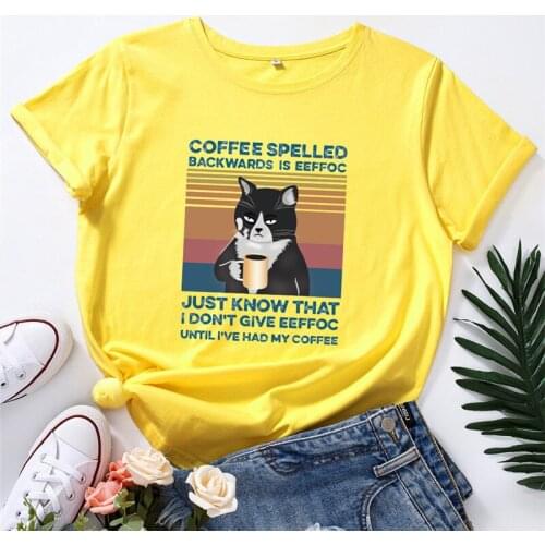 Plus Size S-5XL TShirts Cotton Fashion Coffee Cat Print TShirt Women O Neck Short Sleeve Tees Summer Women T Shirt Pink Tops