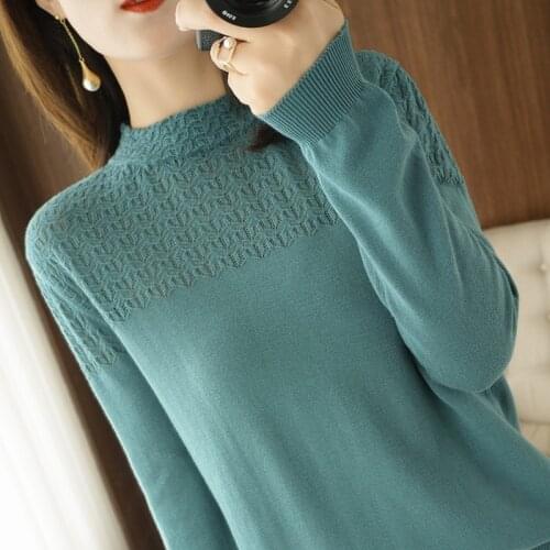Pullover women 2021 new style pure cotton sweater turtleneck knitwear casual solid color ladies tops Slim long sleeves