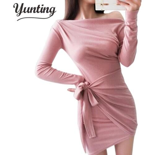 Women Mini Autumn Knitting Dress Sexy Solid Bodycon Sweater Dress 2021Winter Fashion Streetwear Elastic Knit Robe