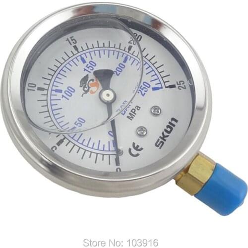1 pcs of 1/4" BSP Radial connection Pressure gauge 25Mpa 250bar brass bar