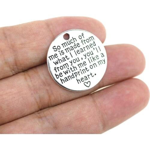 20 Pcs/Lot Diameter 25mm Round Charms Printed So much of me is made from what i learned Words Silver Color Pendant For Jewely