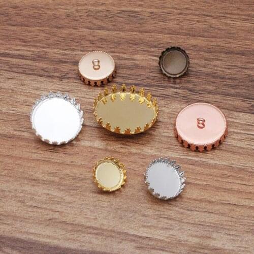 200pcs bottle cap crown into 12-15-20-25mm tray back buckle button cap bezel cufflinks pendant blank cabochon base