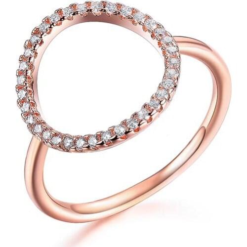 2017 Brand Real Zirconia rose gold Color Micro Inlays Simple Oval Rings for Women Anti Allergies 103214