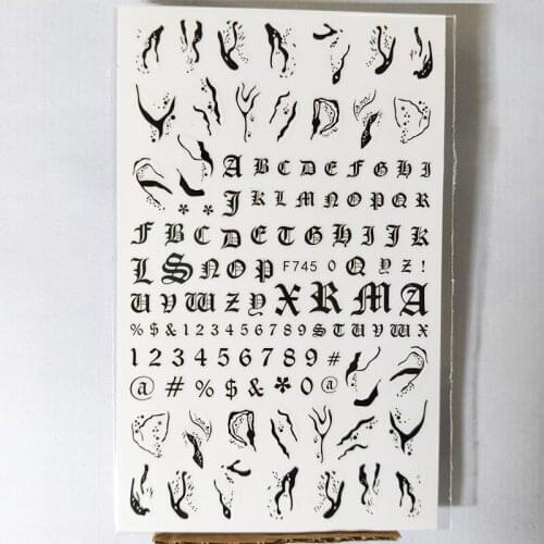 3D Nail Stickers Interesting Design Nail Foil Black Digital Line Letter Adhesive Sticker for Manicure Cute Nail Art Decoration