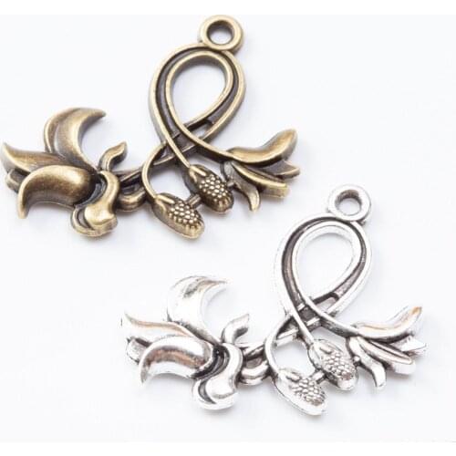 50pcs 29*31mm Vintage bronze silver color morning glory flower charms metal pendant for bracelet earring necklace diy jewelry