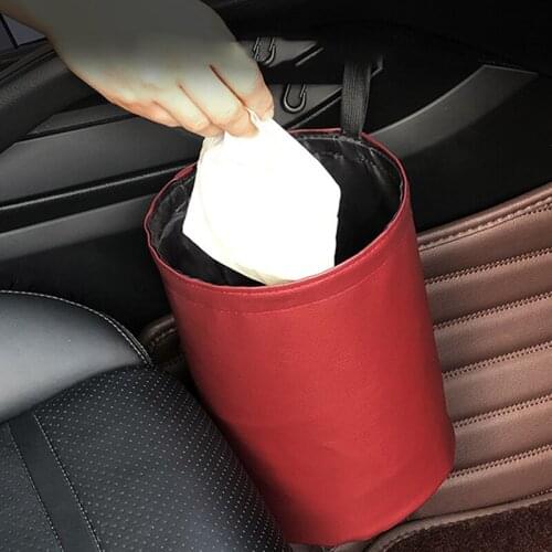 Car Leather Waterproof Trash Can Compression Collapsible Trash Can Universal Car Seat Storage Barrel Car Interior