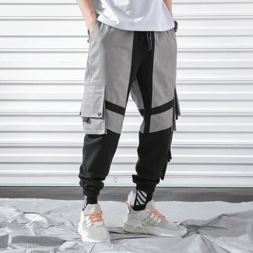 Mens Hip Hop Streetwear Patchwork Pockets Joggers Pants Men Nice Men Cotton Cargo Trousers Elastic Waist Harem Pant Men 5XL
