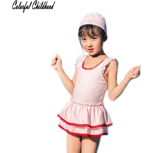 One-piece Swimwear With Swimming Cap Sleeveless Striped Toddler Girl Outfits Kids Girls Bathing Suits 2pcs Set Clothing Clothes