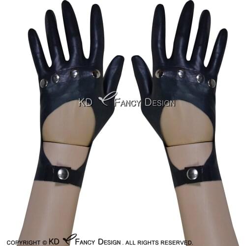 Black Short Sexy Latex Gloves With Rivets Rubber Mittens ST-0045