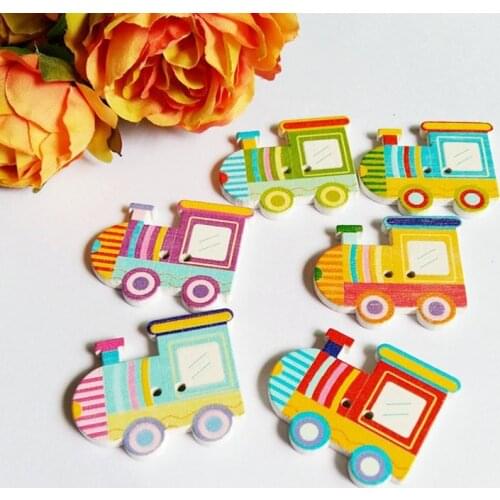 40pcs/lot Decorative Buttons airplane Shaped White Background Wooden Button for Sewing Clothing & Decoration