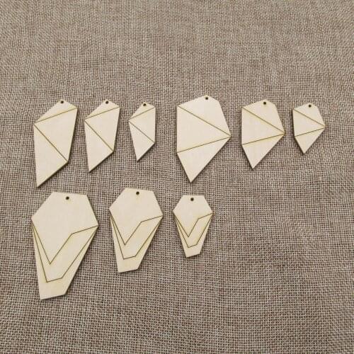 Laser Engraved Geometric Unfinished Blank Wood Shape Cutouts Plywood For DIY Jewerly Project Making